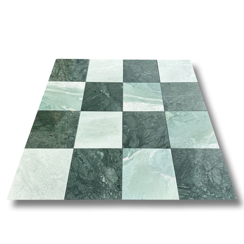 Checkerboard Marble Tile Empress Green & Ming Green