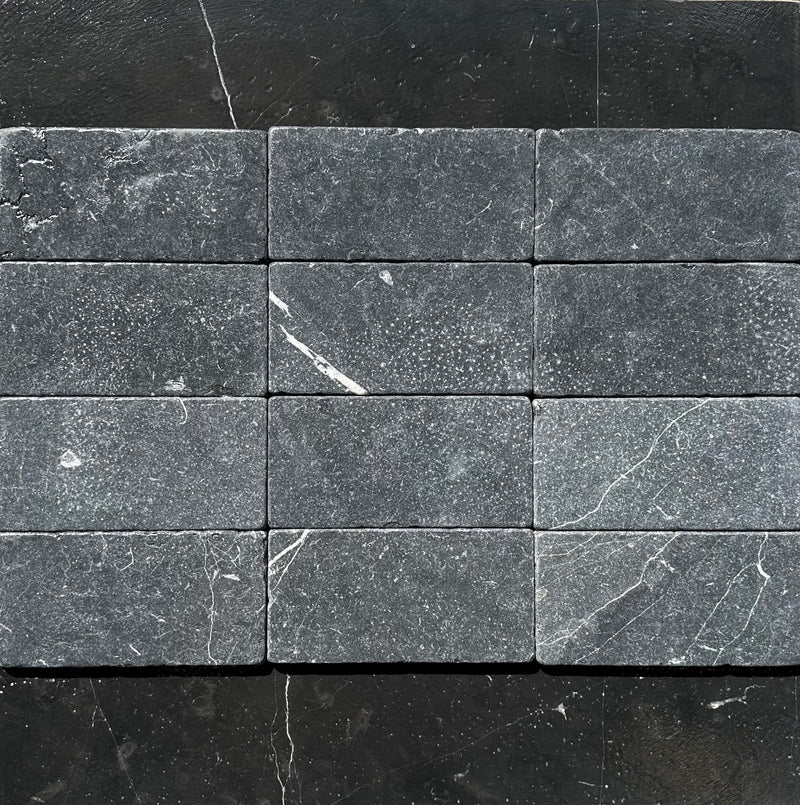 Nero Marquina Marble 3x6 Tumbled Tile