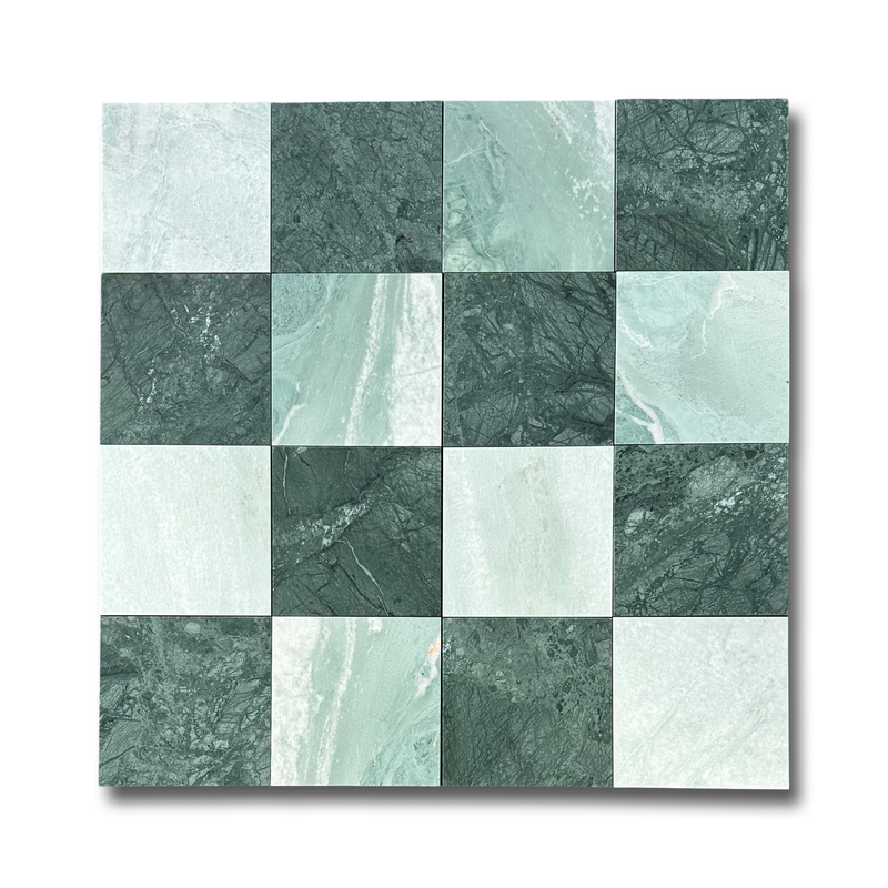 Checkerboard Marble Tile Empress Green & Ming Green