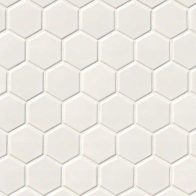 WHITE 2” HEXAGON PORCELAIN MOSAIC