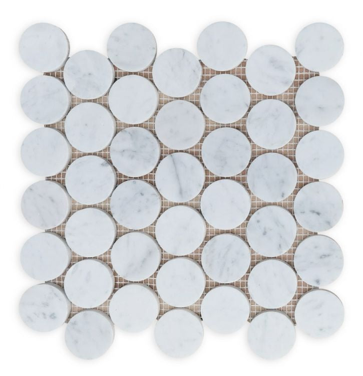 Carrara Marble Large 2” Penny-Round Honed Mosaic