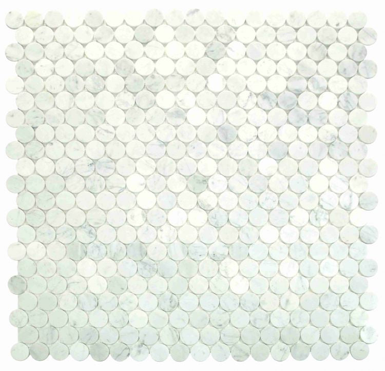 Carrara Marble Large 2” Penny-Round Honed Mosaic