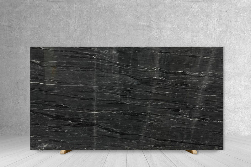 MARBLE BLACK CORINTHIAN POLISHED SLAB 3/4 113 x 52