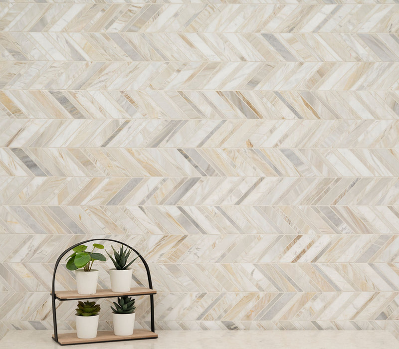 ATHENA GOLD MARBLE CHEVRON PATTERN HONED MOSAIC