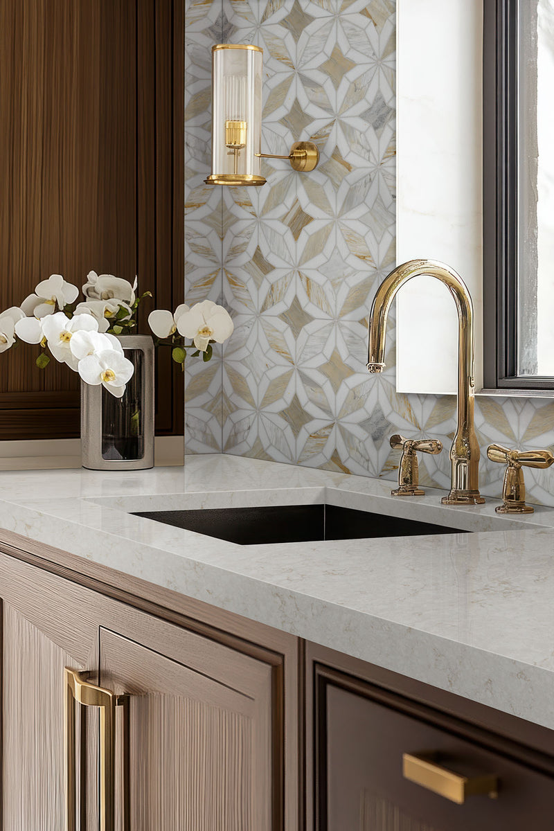 Athena Gold Marble Estrella Polished Mosaic