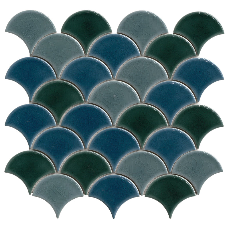 Blue-Green Porcelain Scallop Mosaic