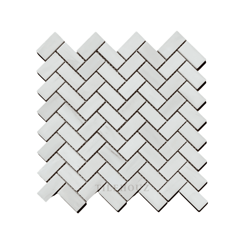 White Dolomite (Bianco Dolomiti) 1X2 Herringbone Mosaic Polished/honed