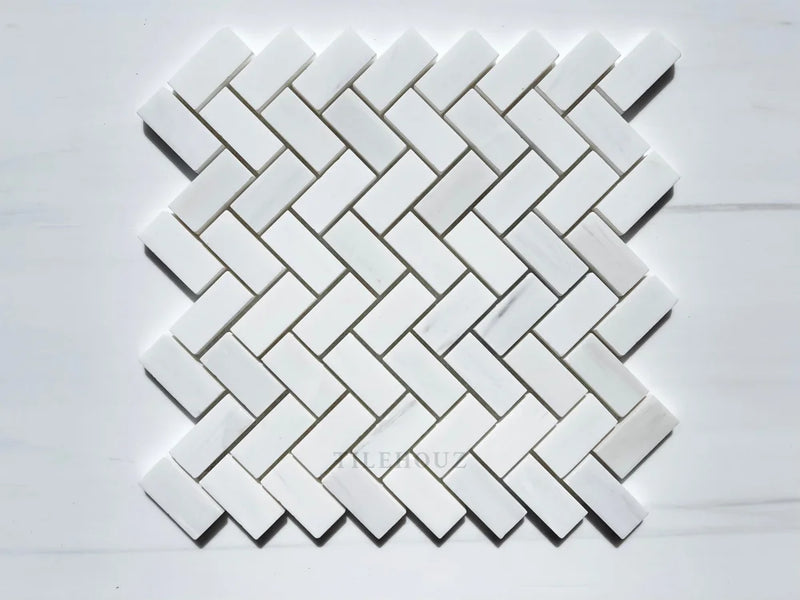 Bianco Dolomite 1X2 Herringbone Mosaic Polished/Honed (Premium) Marble