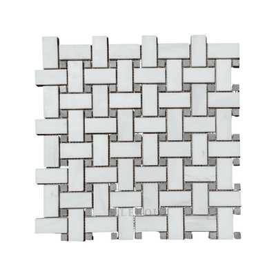 White Dolomite (Bianco Dolomiti) Basketweave Mosaic W/blue-Gray Dots Polished/honed