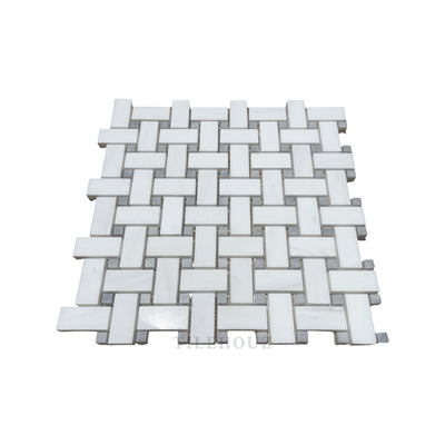 White Dolomite (Bianco Dolomiti) Basketweave Mosaic W/blue-Gray Dots Polished/honed