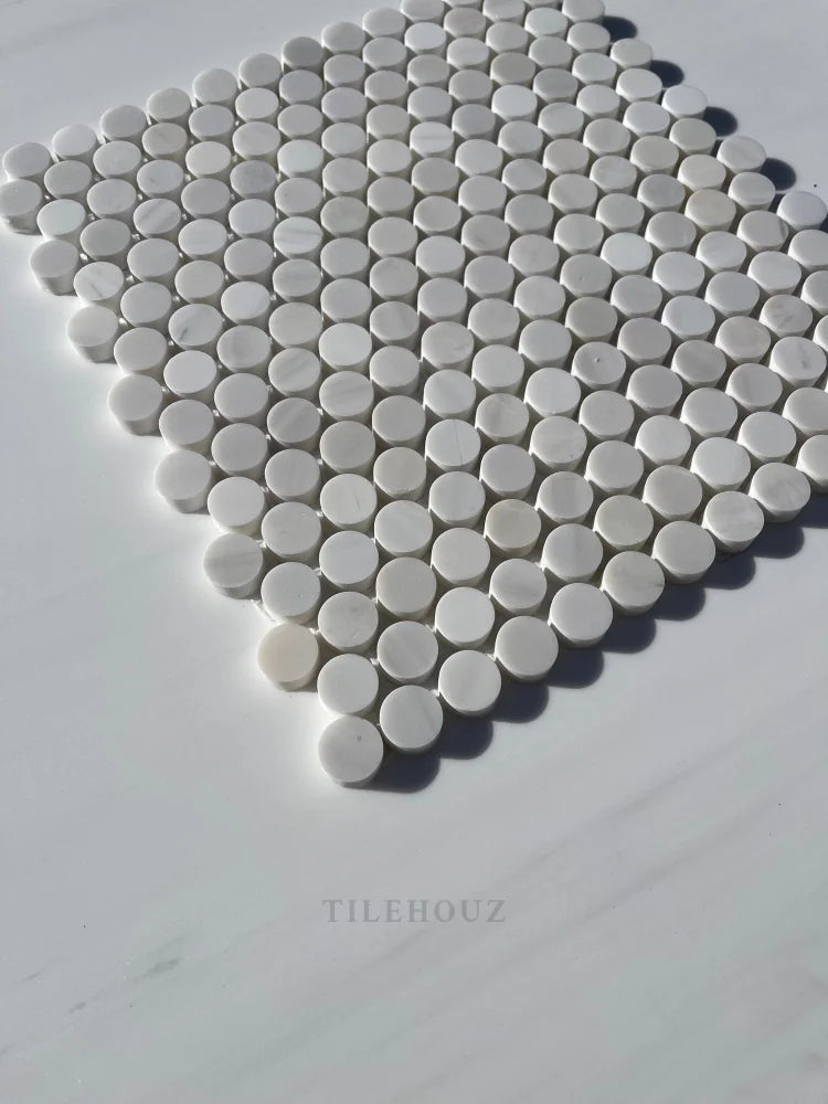 Bianco Dolomite Penny Mosaic Honed (Premium) Marble