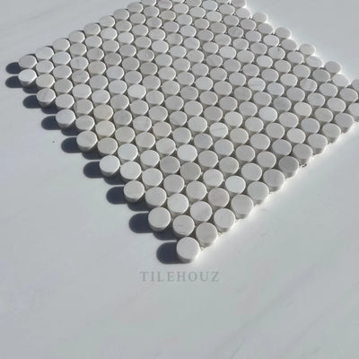 Bianco Dolomite Penny Mosaic Honed (Premium) Marble