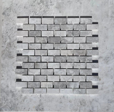 Bianco Gris Dolomite 1X2 Leathered Mosaic Marble