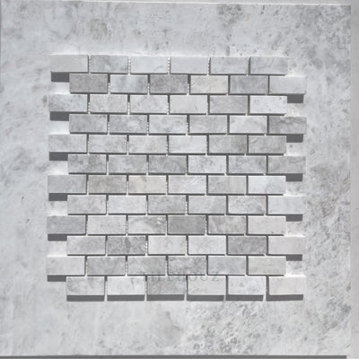 Bianco Grigio Dolomite 1X2 Leathered Mosaic