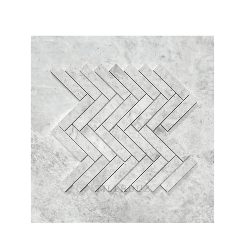 Bianco Grigio Dolomite 1X4 Herringbone Leathered Mosaic