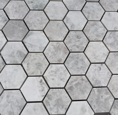 Bianco Gris Dolomite 2 Hexagon Leathered Mosaic Marble