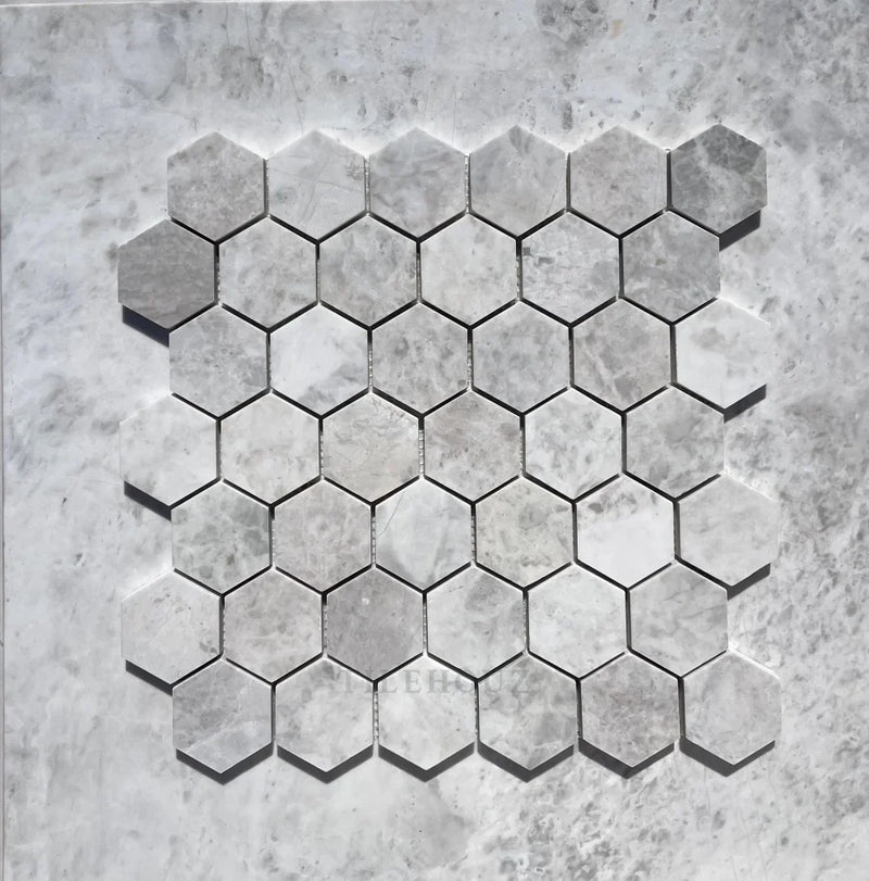 Bianco Gris Dolomite 2 Hexagon Leathered Mosaic Marble