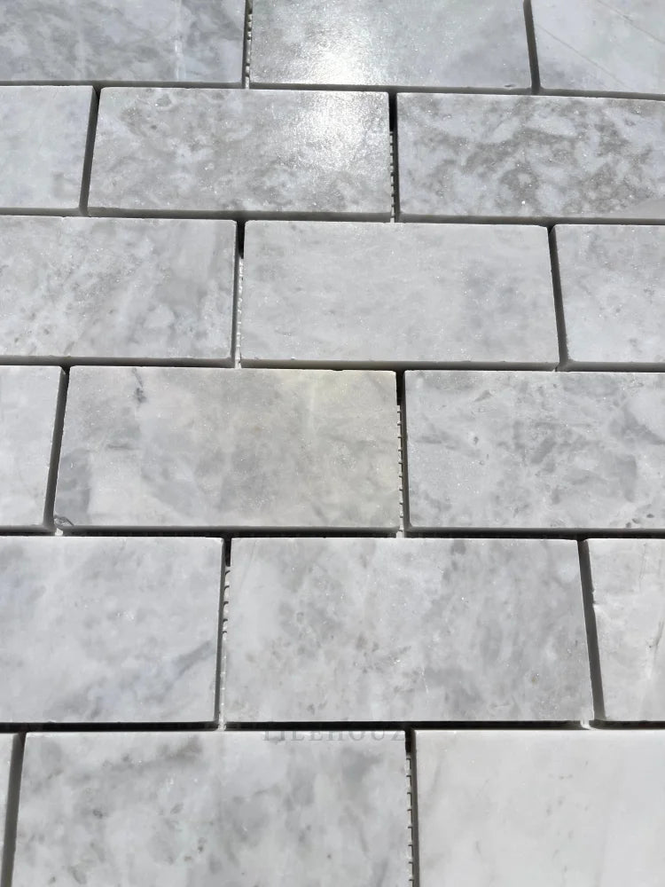 Bianco Gris Dolomite 2X4 Leathered Mosaic Marble