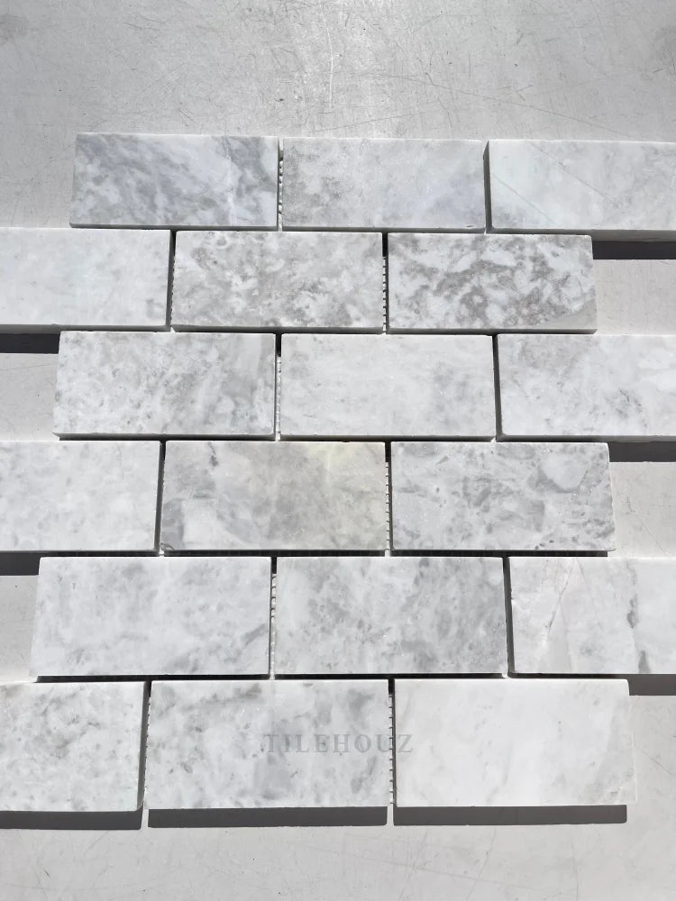 Bianco Gris Dolomite 2X4 Leathered Mosaic Marble