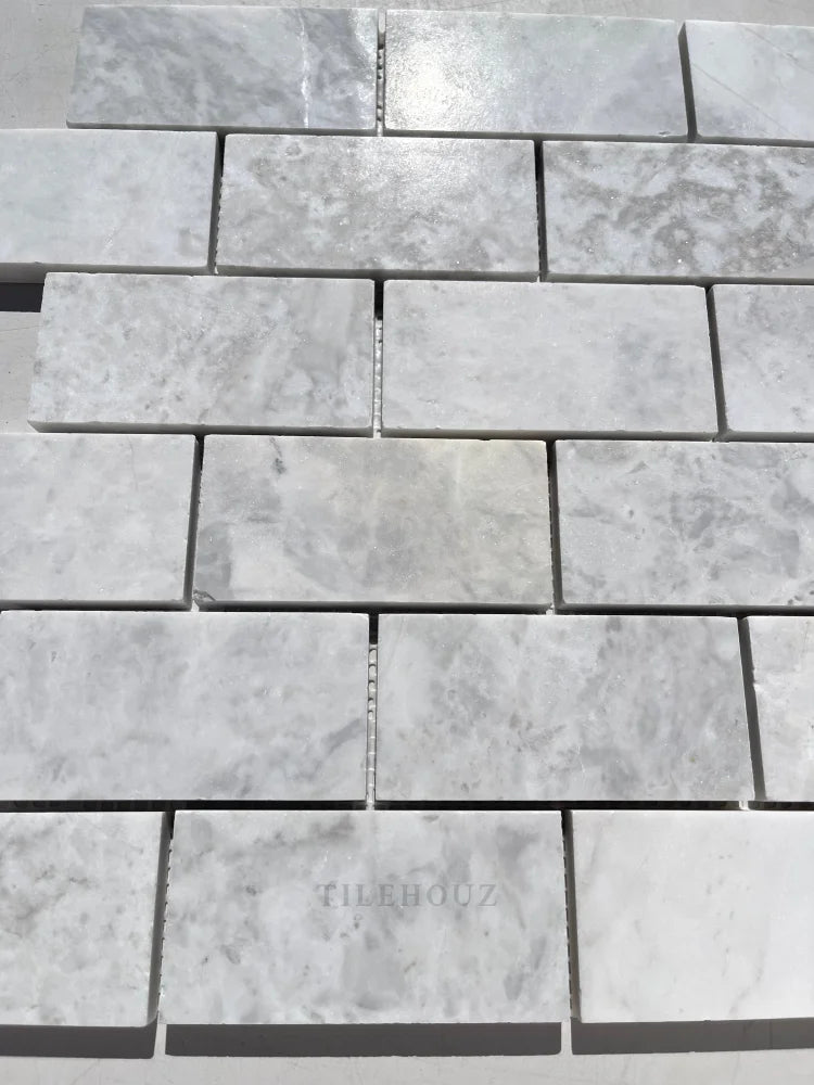 Bianco Gris Dolomite 2X4 Leathered Mosaic Marble