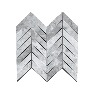 Bianco Grigio Dolomite Leathered 1X4 Chevron Mosaic