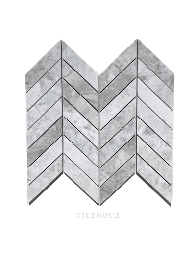 Bianco Grigio Dolomite Leathered 1X4 Chevron Mosaic