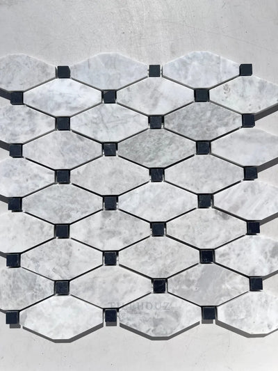 Bianco Gris Dolomite Leathered Octave Mosaic W/Black Dots Marble