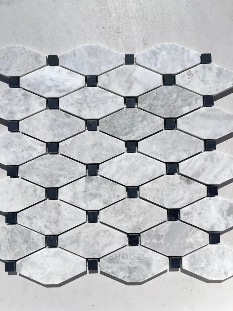 Bianco Gris Dolomite Leathered Octave Mosaic W/Black Dots Marble