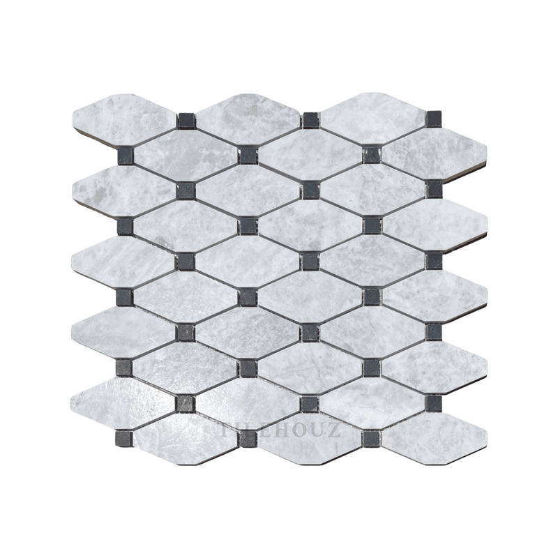 Bianco Grigio Dolomite Leathered Octave Mosaic W/black Dots