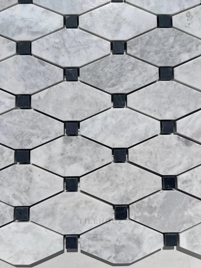 Bianco Gris Dolomite Leathered Octave Mosaic W/Black Dots Marble