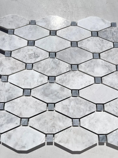 Bianco Gris Dolomite Leathered Octave Mosaic W/Blue-Gray Dots Marble