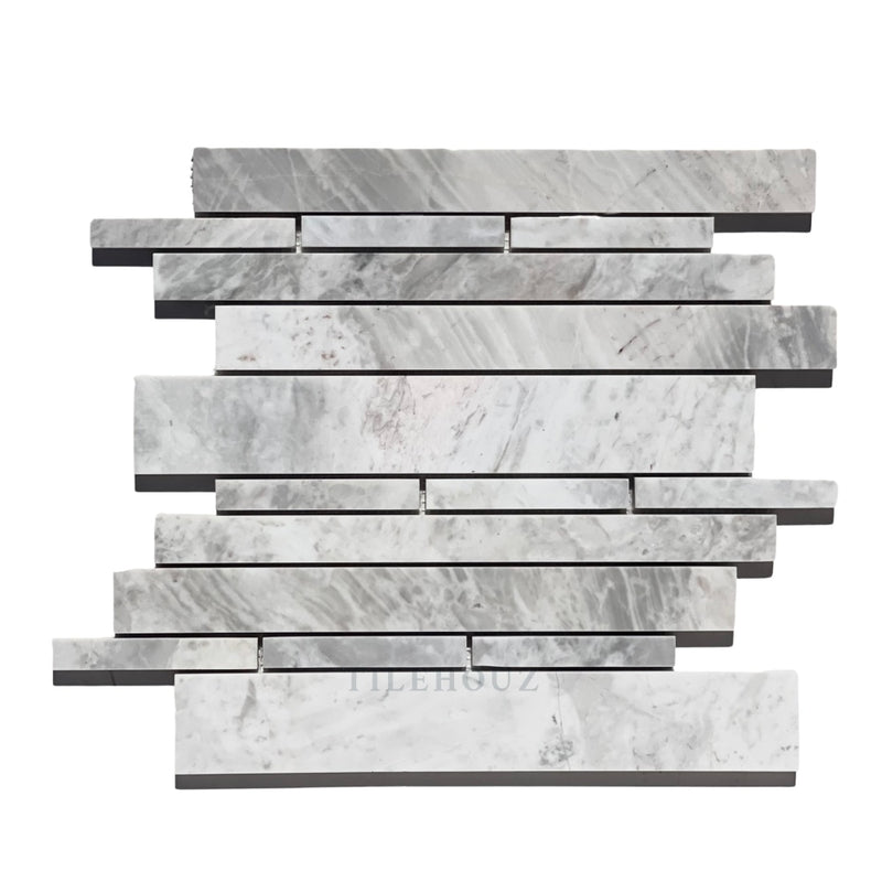 Bianco Grigio Dolomite Leathered Random-Strip Mosaic