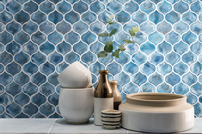 Blue Storm Arabesque Glass Mosaic