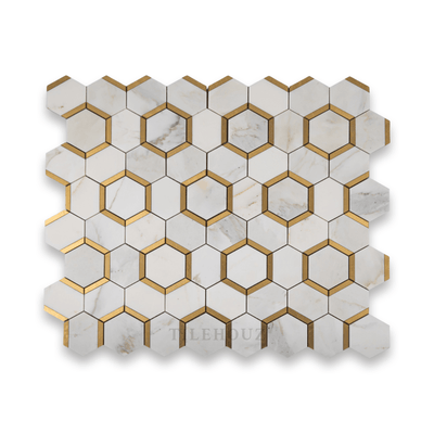 Calacatta Gold Marble 3 Hexagon Combination W/ Brass