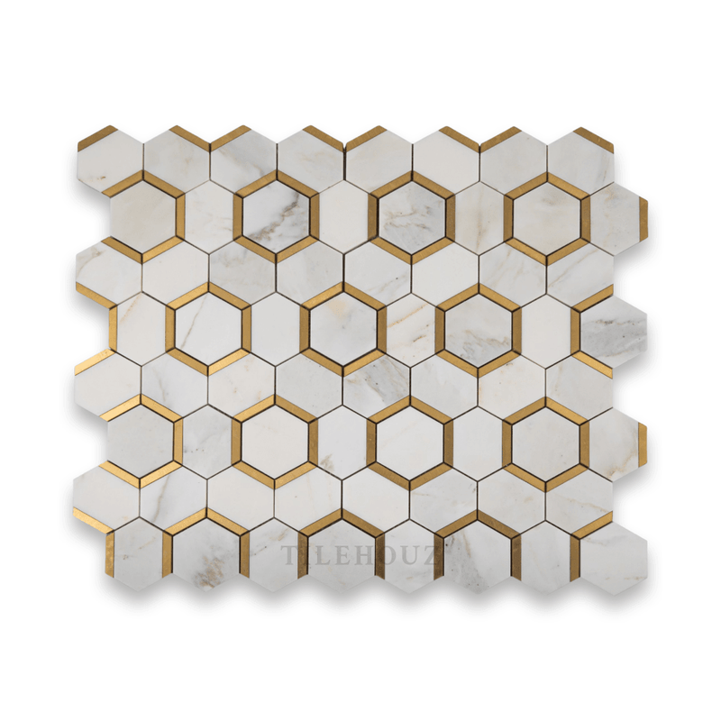 Calacatta Gold Marble 3 Hexagon Combination W/ Brass