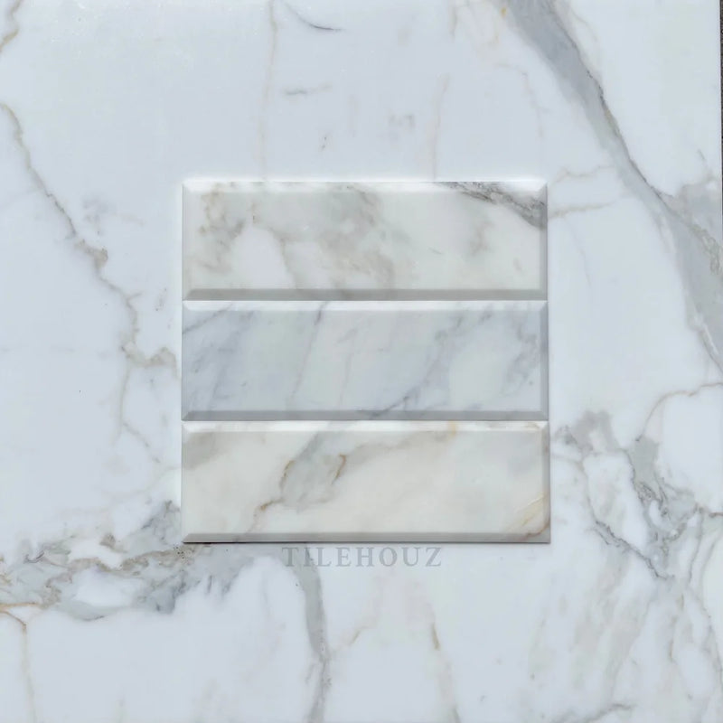 Calacatta Gold Marble 4X12 Deep Beveled Tile Polished/Honed