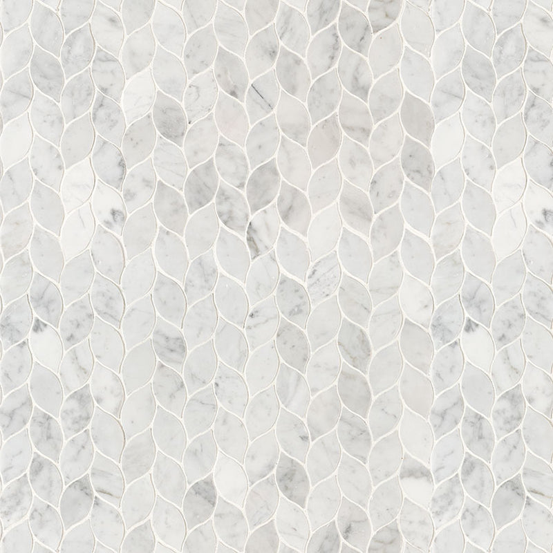 Carrara White Marble Leaf Pattern Honed Mosaic