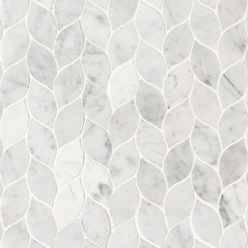 Carrara White Marble Leaf Pattern Honed Mosaic