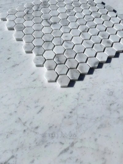 Carrara White Marble 1 Hexagon Mosaic Tile Polished&Honed