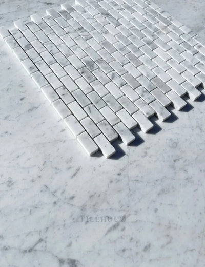 Carrara White Marble 5/8 X 1 1/4 Baby Brick Mosaic Tile Polished&Honed