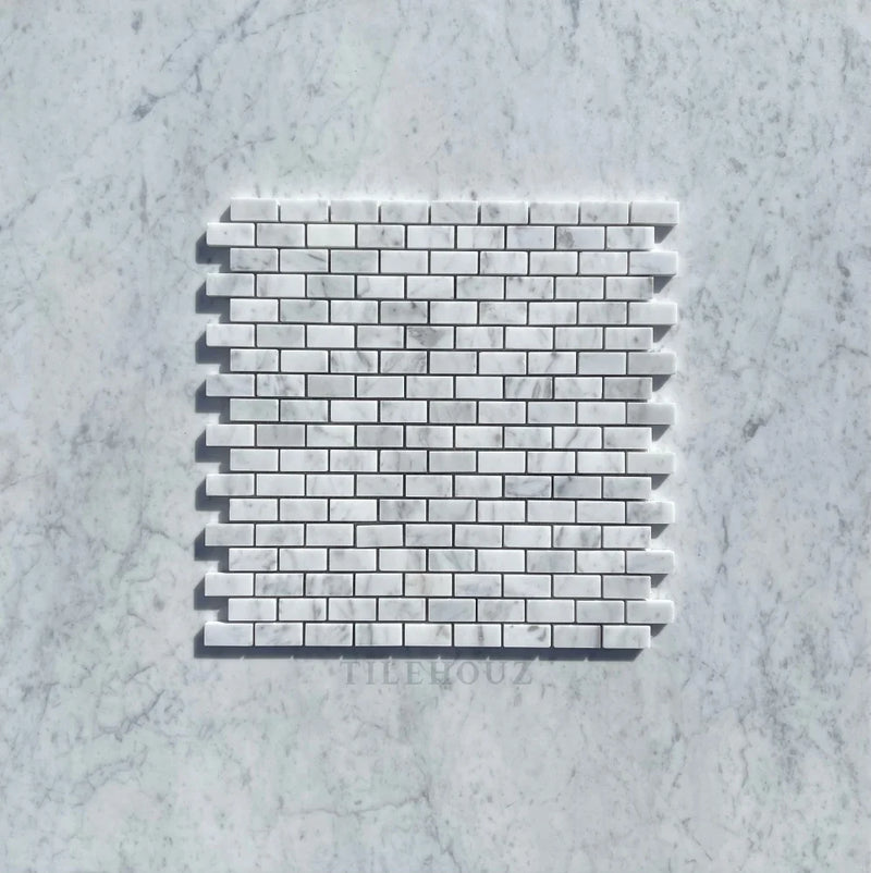 Carrara White Marble 5/8 X 1 1/4 Baby Brick Mosaic Tile Polished&Honed