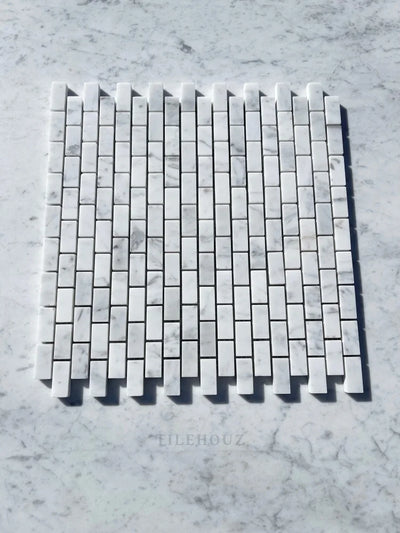 Carrara White Marble 5/8 X 1 1/4 Baby Brick Mosaic Tile Polished&Honed