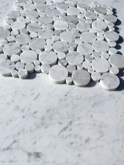 Carrara White Marble Bubbles Mosaic Tile Polished&Honed