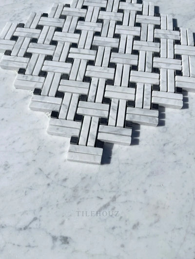 Carrara White Marble Stanza Mosaic Tile (W/ Black Dots) Polished&Honed