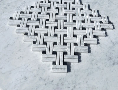 Carrara White Marble Stanza Mosaic Tile (W/ Black Dots) Polished&Honed