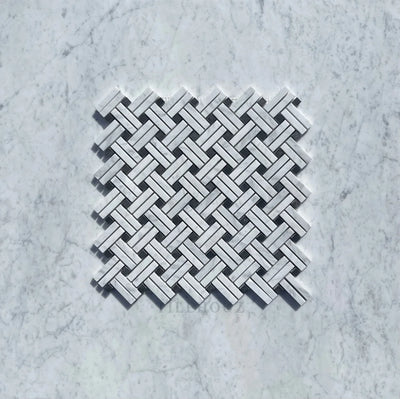 Carrara White Marble Stanza Mosaic Tile (W/ Black Dots) Polished&Honed