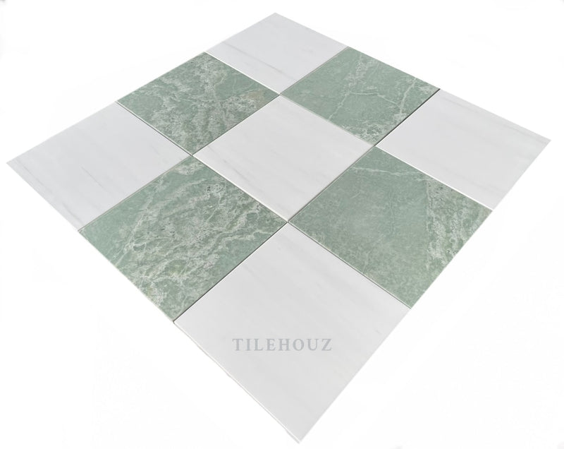 Checkerboard Ming Green & Dolomite Marble