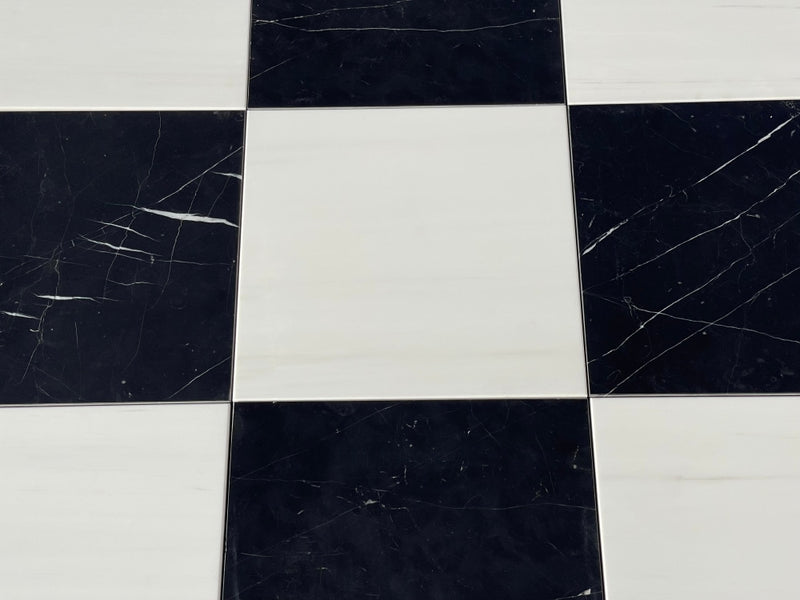 Checkerboard Nero & Dolomite Marble