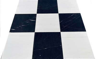 Checkerboard Nero & Dolomite Marble