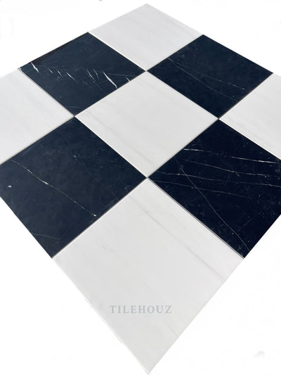 Checkerboard Nero & Dolomite Marble